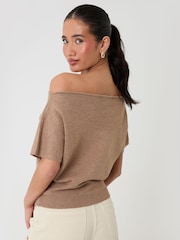 Beige - Threadbare Short Sleeve Slash Neck Jumper - Bild 2 von 4