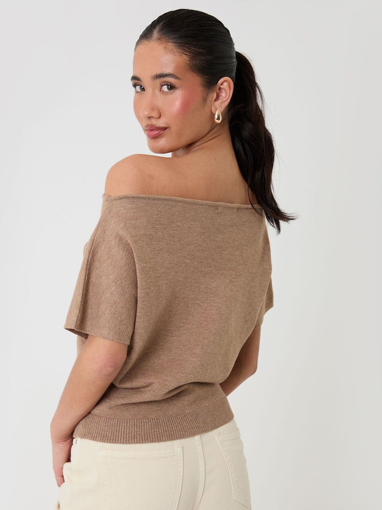 Beige - Threadbare Short Sleeve Slash Neck Jumper - Bild 2 von 4