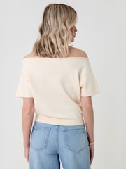 Threadbare Cream Short Sleeve Slash Neck Jumper - Image 2 of 4
