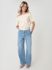 Threadbare Cream Short Sleeve Slash Neck Jumper - Image 3 of 4
