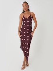 Threadbare Red Polka Dot Satin Lace Trim Maxi Dress - Image 3 of 4