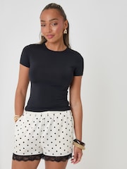 Threadbare White Polka Dot Satin Lace Trim Co-ord Shorts - Image 2 of 5