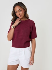 Threadbare Red Knitted Yarn Short Sleeve T-Shirt - Image 1 of 4
