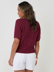 Threadbare Red Knitted Yarn Short Sleeve T-Shirt - Image 2 of 4