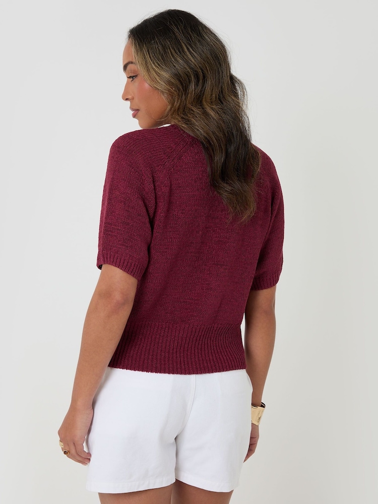 Threadbare Red Knitted Yarn Short Sleeve T-Shirt - Image 2 of 4