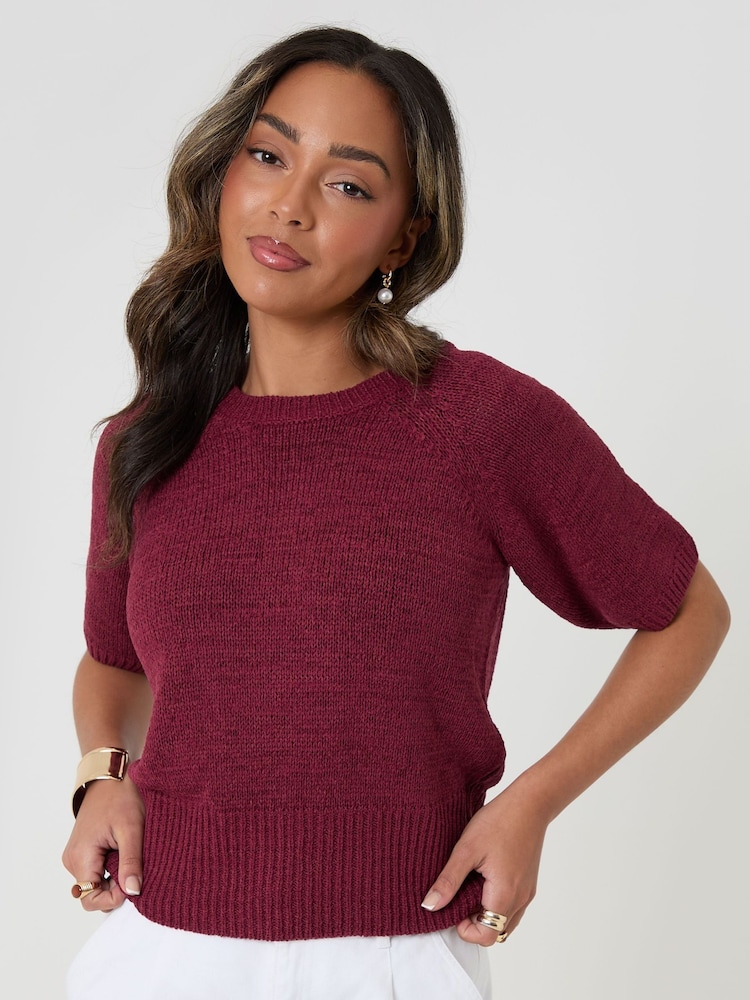 Threadbare Red Knitted Yarn Short Sleeve T-Shirt - Image 4 of 4