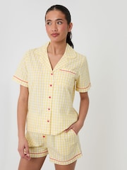 Threadbare Yellow Check Cotton Poplin Button Up Short Pyjama Set - Image 1 of 4