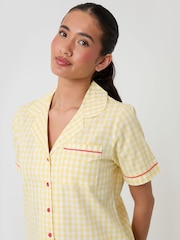 Threadbare Yellow Check Cotton Poplin Button Up Short Pyjama Set - Image 4 of 4