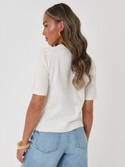 Threadbare Cream Crew Neck Short Sleeve Knitted Cardigan - Image 2 of 5