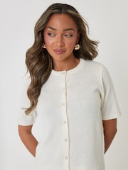 Threadbare Cream Crew Neck Short Sleeve Knitted Cardigan - Image 4 of 5