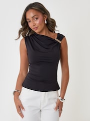 Threadbare Black Asymmetric Draped Vest - Image 1 of 5