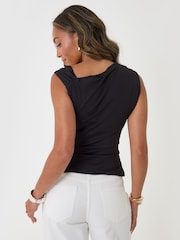 Threadbare Black Asymmetric Draped Vest - Image 3 of 5