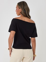 Threadbare Black Short Sleeve Slash Neck Jumper - Image 2 of 4