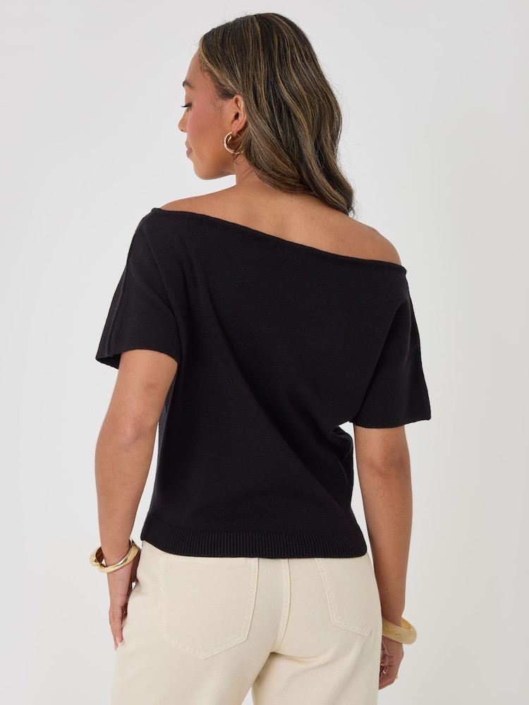 Threadbare Black Short Sleeve Slash Neck Jumper - Image 2 of 4 Threadbare Black Short Sleeve Slash Neck Jumper - Image 2 of 4