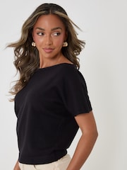Threadbare Black Short Sleeve Slash Neck Jumper - Image 3 of 4