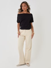 Threadbare Black Short Sleeve Slash Neck Jumper - Image 4 of 4