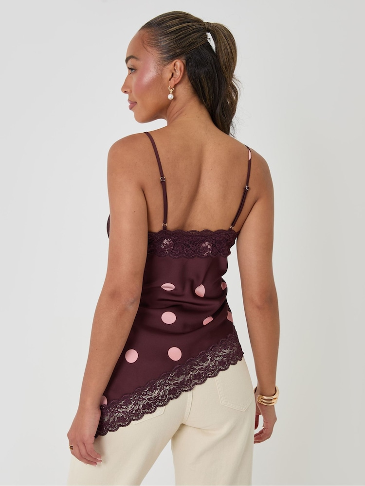 Threadbare Red Polka Dot Satin Lace Trim Cami - Image 2 of 4 Threadbare Red Polka Dot Satin Lace Trim Cami - Image 2 of 4