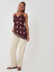 Threadbare Red Polka Dot Satin Lace Trim Cami - Image 3 of 4