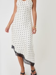 Threadbare White Polka Dot Satin Lace Trim Maxi Dress - Image 4 of 4