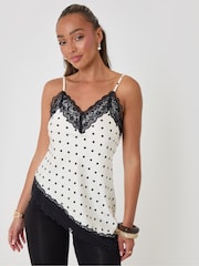 Threadbare White Polka Dot Satin Lace Trim Cami - Image 1 of 4