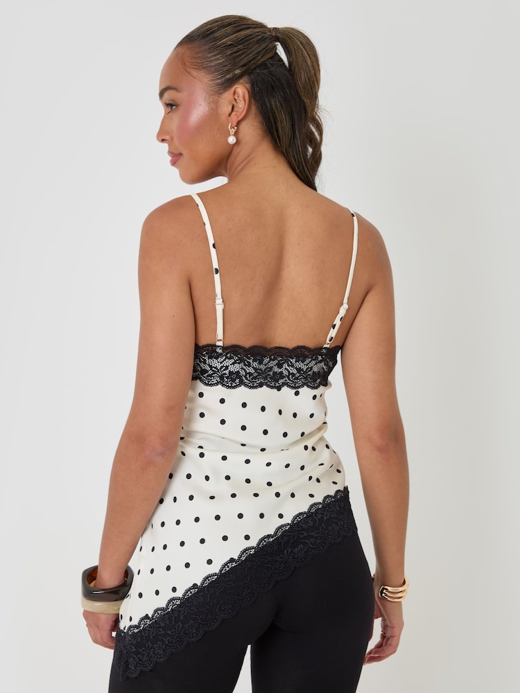 Threadbare White Polka Dot Satin Lace Trim Cami - Image 2 of 4 Threadbare White Polka Dot Satin Lace Trim Cami - Image 2 of 4