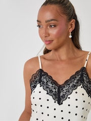 Threadbare White Polka Dot Satin Lace Trim Cami - Image 3 of 4
