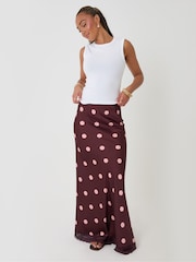 Rot - Threadbare Polka Dot Satin Lace Trim Maxi Skirt - Bild 1 von 4