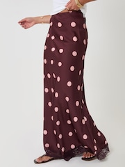 Rot - Threadbare Polka Dot Satin Lace Trim Maxi Skirt - Bild 3 von 4