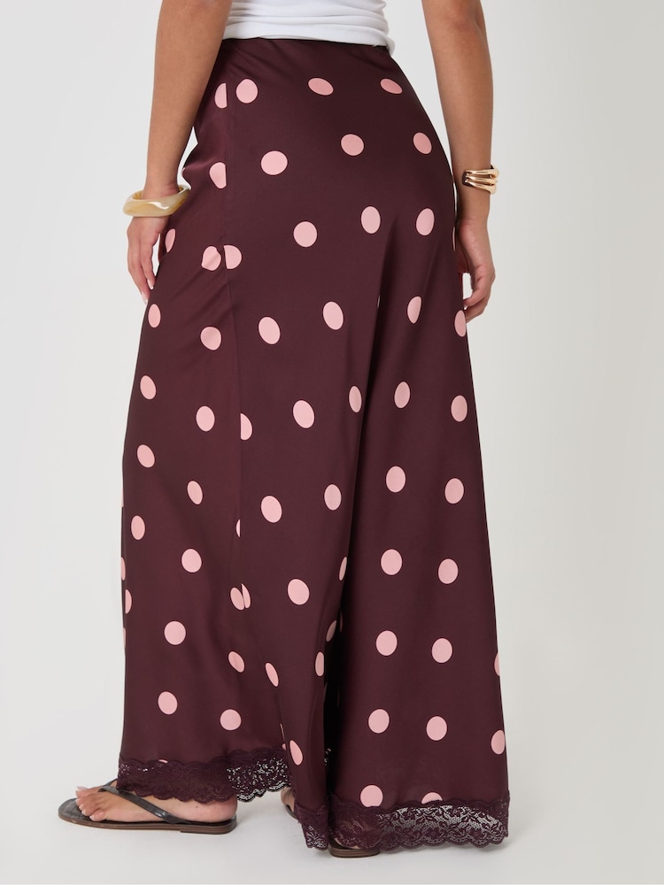 Rot - Threadbare Polka Dot Satin Lace Trim Maxi Skirt - Bild 4 von 4