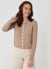 Threadbare Brown Knitted Yarn Crew Neck Cardigan - Image 1 of 3