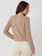 Threadbare Brown Knitted Yarn Crew Neck Cardigan - Image 2 of 3