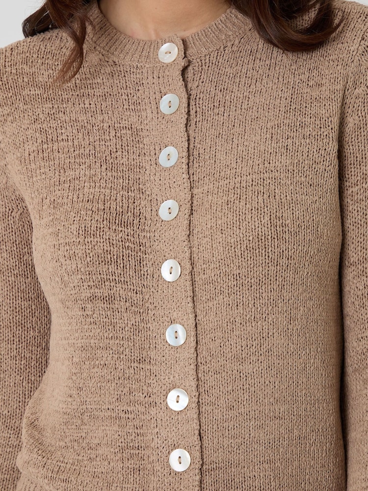 Threadbare Brown Knitted Yarn Crew Neck Cardigan - Image 3 of 3