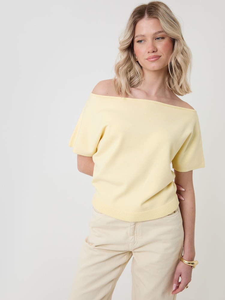 Threadbare Yellow Short Sleeve Slash Neck Jumper - Image 1 of 4 Threadbare Yellow Short Sleeve Slash Neck Jumper - Image 1 of 4