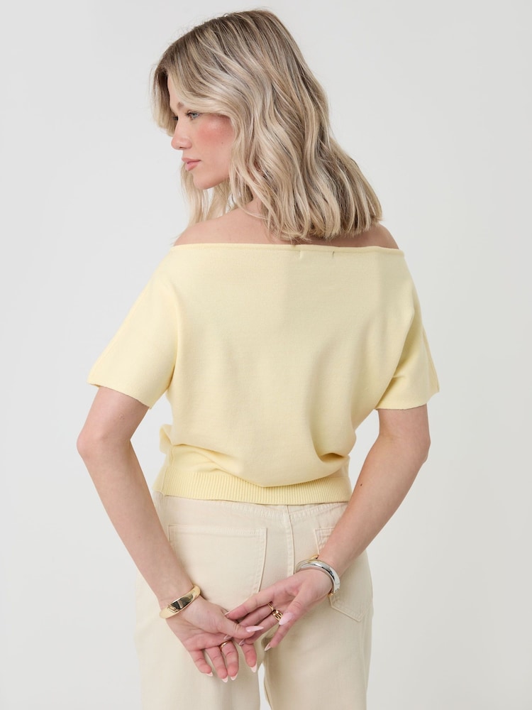 Threadbare Yellow Short Sleeve Slash Neck Jumper - Image 2 of 4 Threadbare Yellow Short Sleeve Slash Neck Jumper - Image 2 of 4