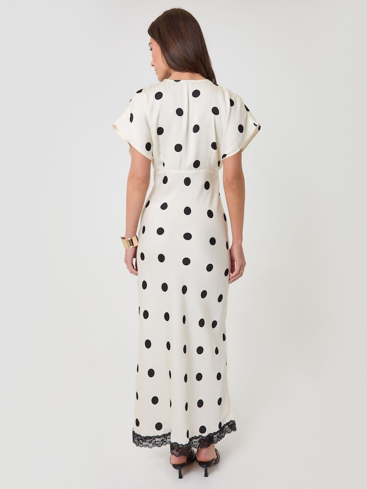 Threadbare Black Polka Dot Satin Lace Trim Tea Dress - Image 2 of 4 Threadbare Black Polka Dot Satin Lace Trim Tea Dress - Image 2 of 4