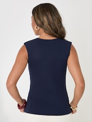 Threadbare Blue Compact Knit Crew Neck Waistcoat - Image 2 of 7