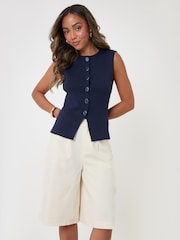 Threadbare Blue Compact Knit Crew Neck Waistcoat - Image 3 of 7