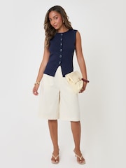 Threadbare Blue Compact Knit Crew Neck Waistcoat - Image 5 of 7