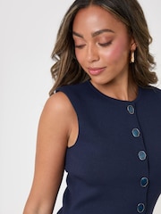 Threadbare Blue Compact Knit Crew Neck Waistcoat - Image 6 of 7