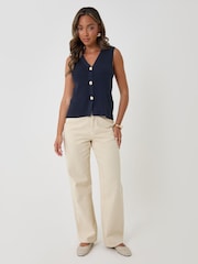 Threadbare Blue Ribbed Longline Waistcoat - Image 3 of 4