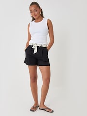 Threadbare Black Petite Tailored Shorts with Polka Dot Satin Scarf Belt - Image 4 of 5
