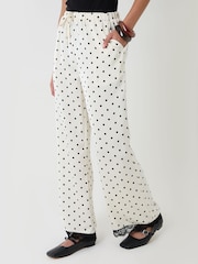 Threadbare Black Polka Dot Satin Lace Trim Wide Leg Trousers - Image 2 of 4