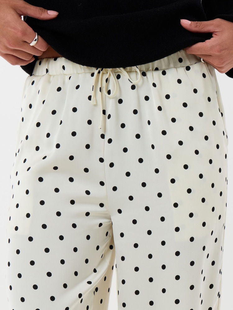 Threadbare Black Polka Dot Satin Lace Trim Wide Leg Trousers - Image 3 of 3