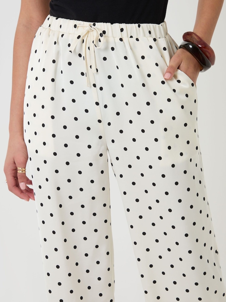 Threadbare Black Polka Dot Satin Lace Trim Wide Leg Trousers - Image 4 of 4 Threadbare Black Polka Dot Satin Lace Trim Wide Leg Trousers - Image 4 of 4