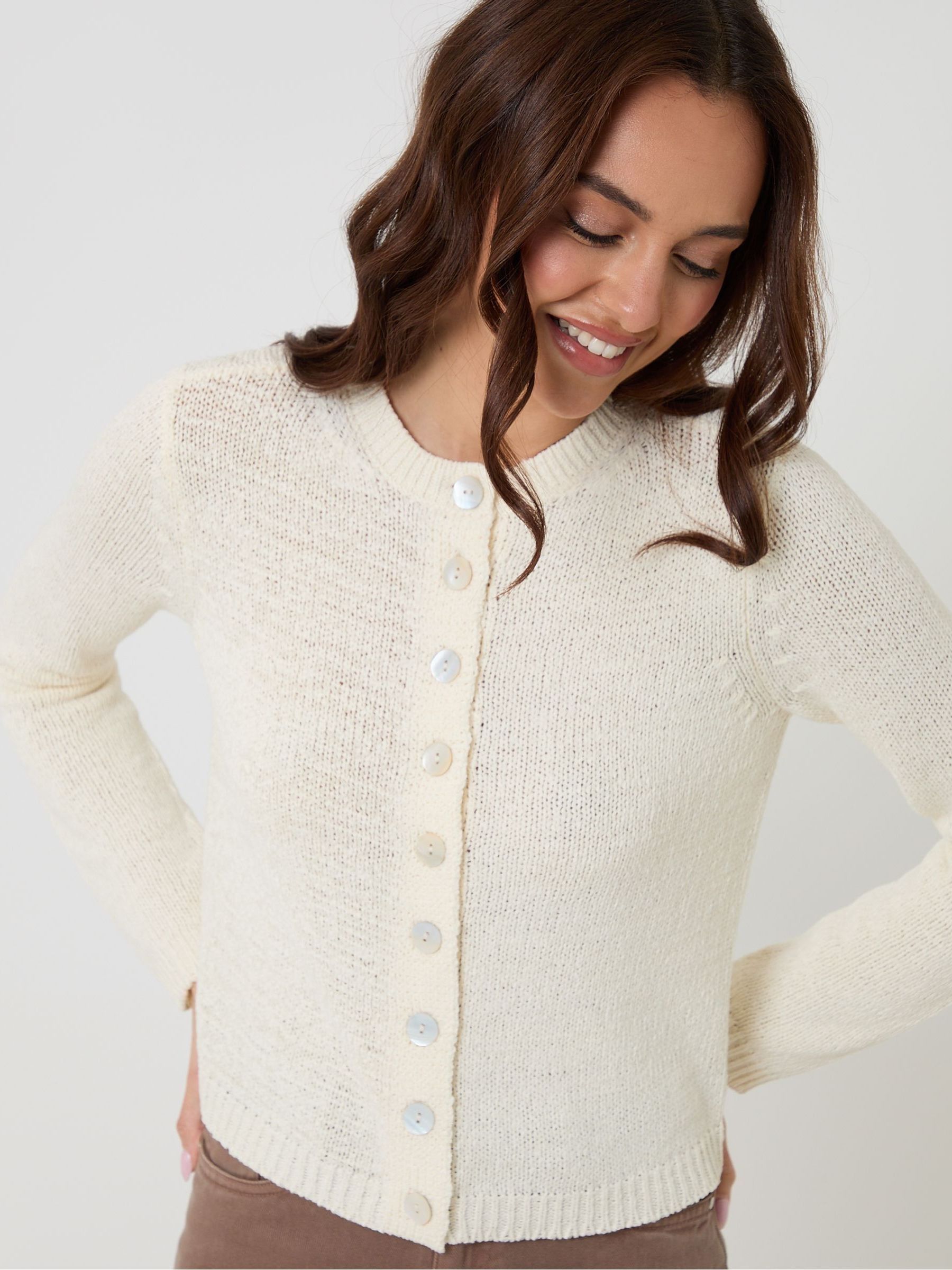Buy Threadbare Cream Knitted Yarn Crew Neck Cardigan from the Next