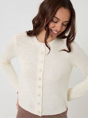 Threadbare Cream Knitted Yarn Crew Neck Cardigan - Image 1 of 5