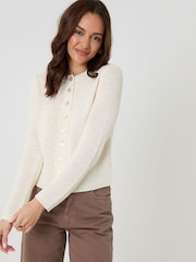Threadbare Cream Knitted Yarn Crew Neck Cardigan - Image 2 of 5