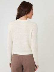 Threadbare Cream Knitted Yarn Crew Neck Cardigan - Image 3 of 5