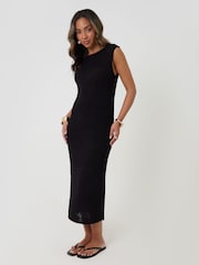 Threadbare Black Knitted Yarn Midi Dress - Image 1 of 4