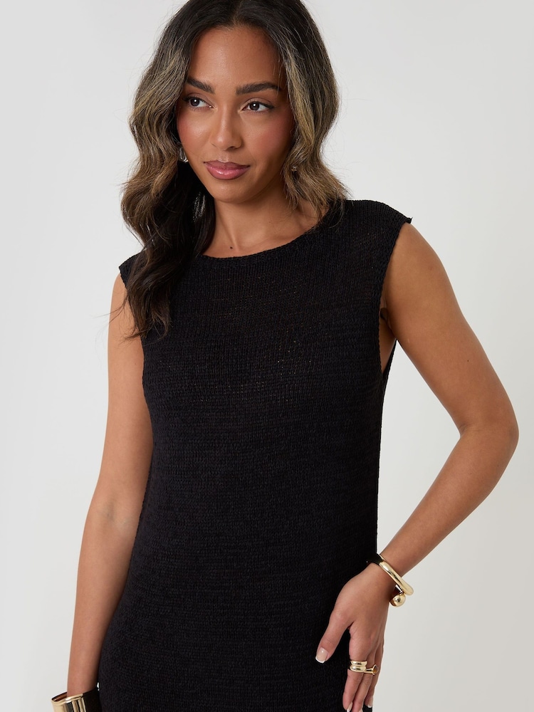 Threadbare Black Knitted Yarn Midi Dress - Image 4 of 4